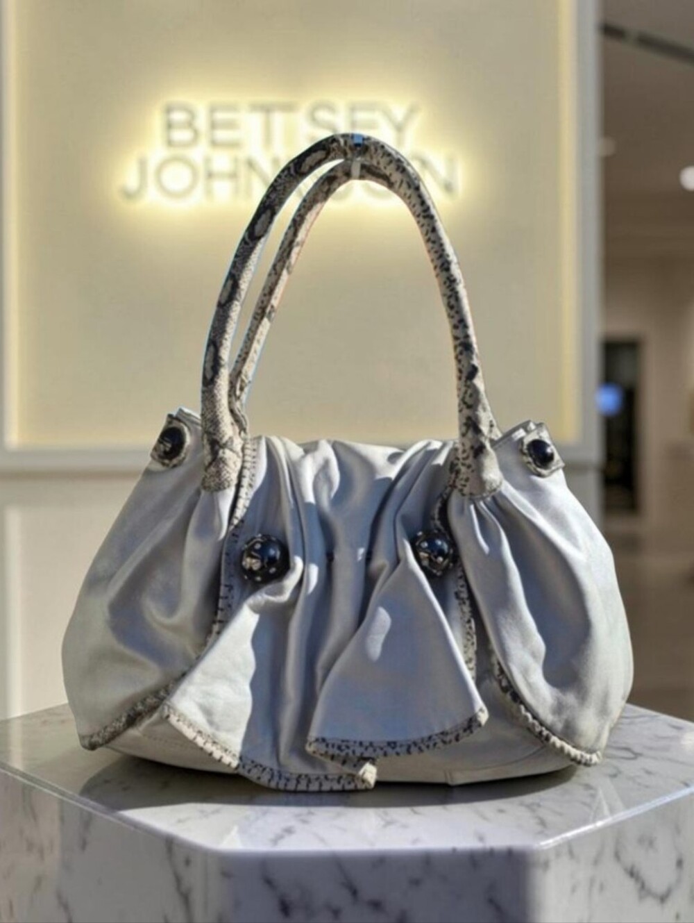 Betsey Johnson Vintage Pearl White Leather Hobo Bag